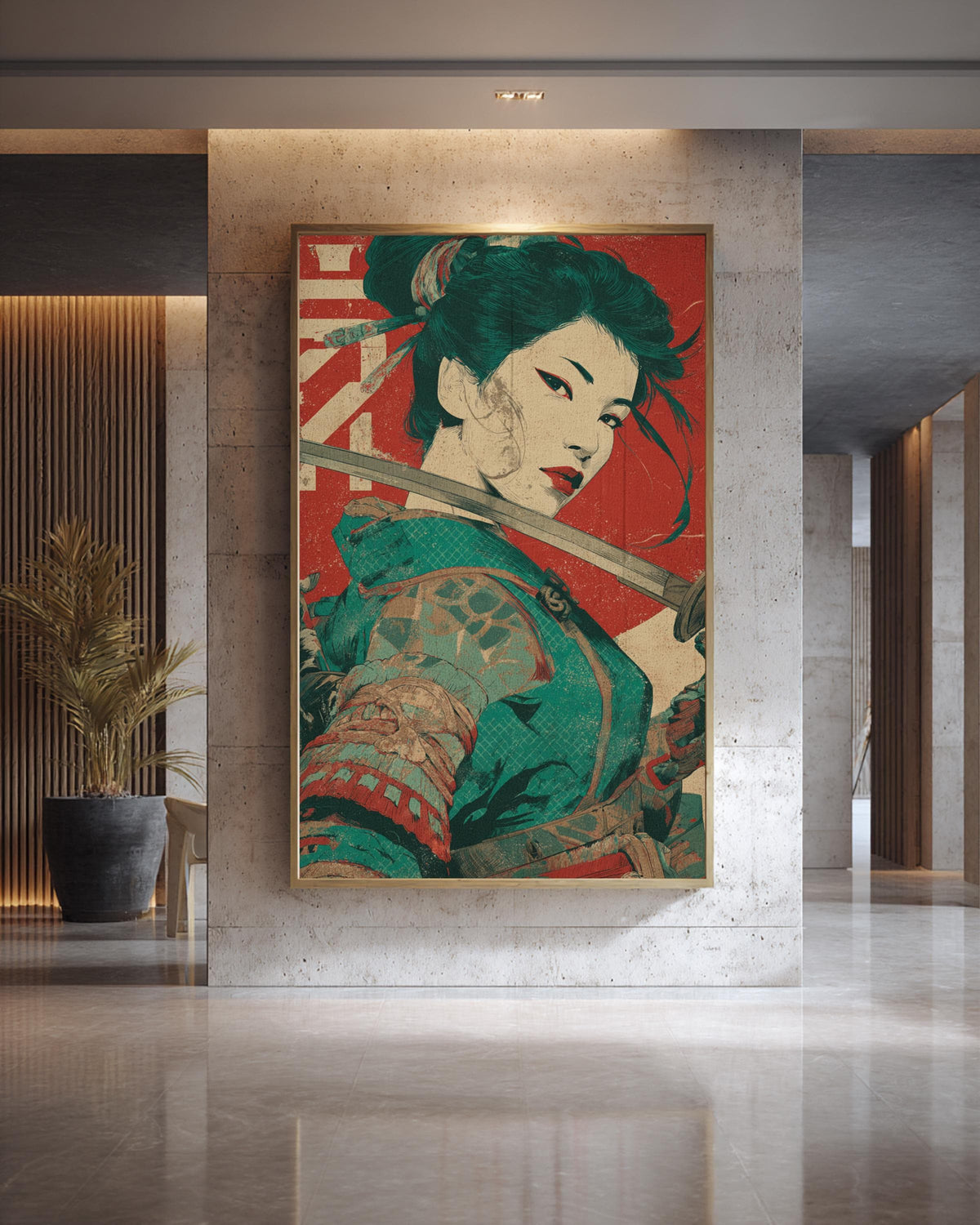 Female Samurai Poster, Vintage Japanese Warrior Wall Art, Bold Retro Samurai Portrait, Traditional Japan Gloss Print