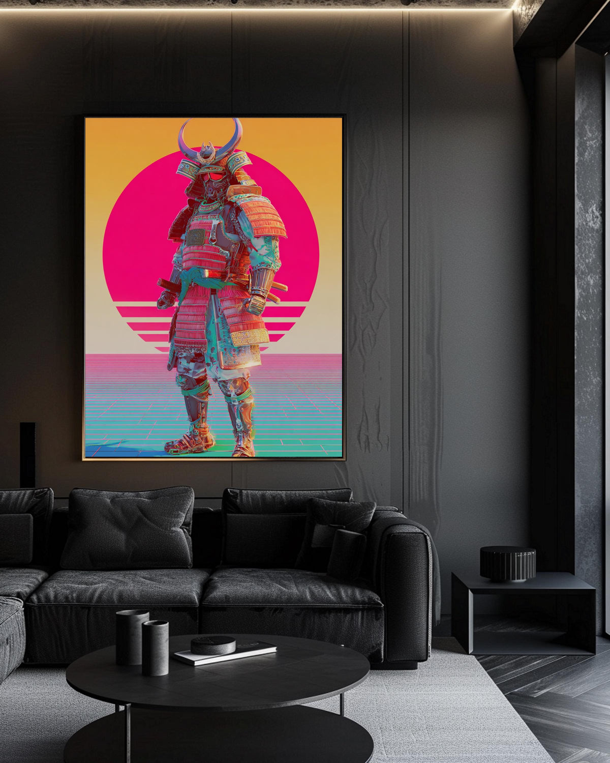 Vaporwave Samurai Art, Retro 80s Japanese Warrior Print, Framed Unframed or Digital