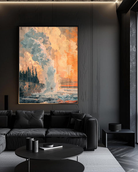 Retro Wall Art, Yellowstone National Park Geyser Vintage Poster, Framed Unframed or Digital