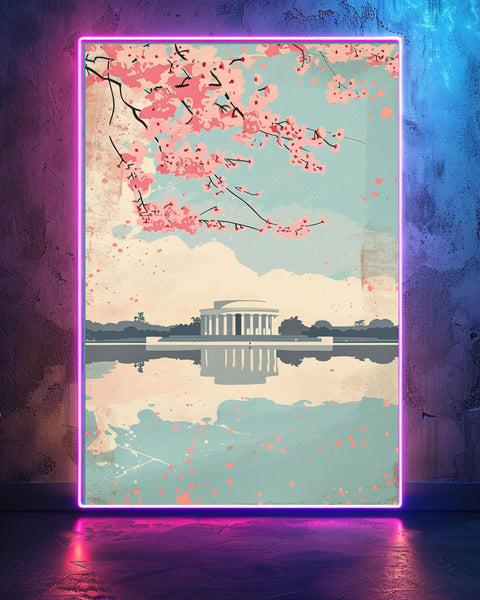 Washington DC Print, Cherry Blossom Retro Poster, Vintage Travel, Framed Unframed or Digital
