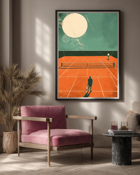Retro Tennis Club Poster, 1960s Vintage Court Wall Art, Mid Century Sports Design, Minimalist Pastel Tennis Print Gloss
