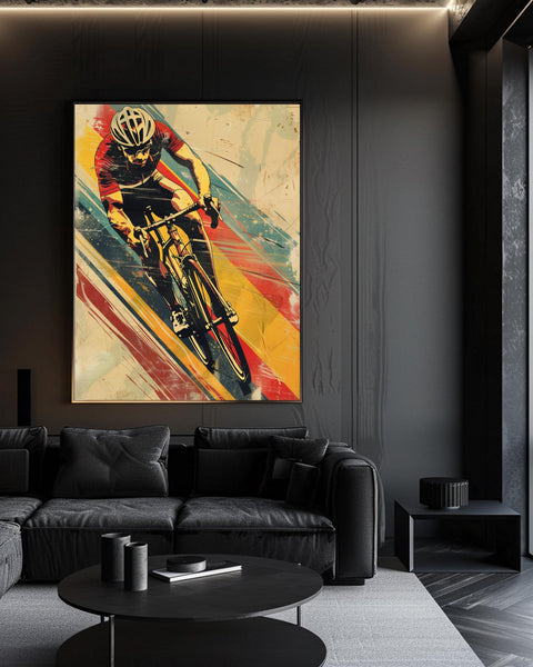 Retro Cycling Race Poster, Vintage European Bike Wall Art, Mid Century Sports Design, Cyclist Uphill Illustration Gloss Print