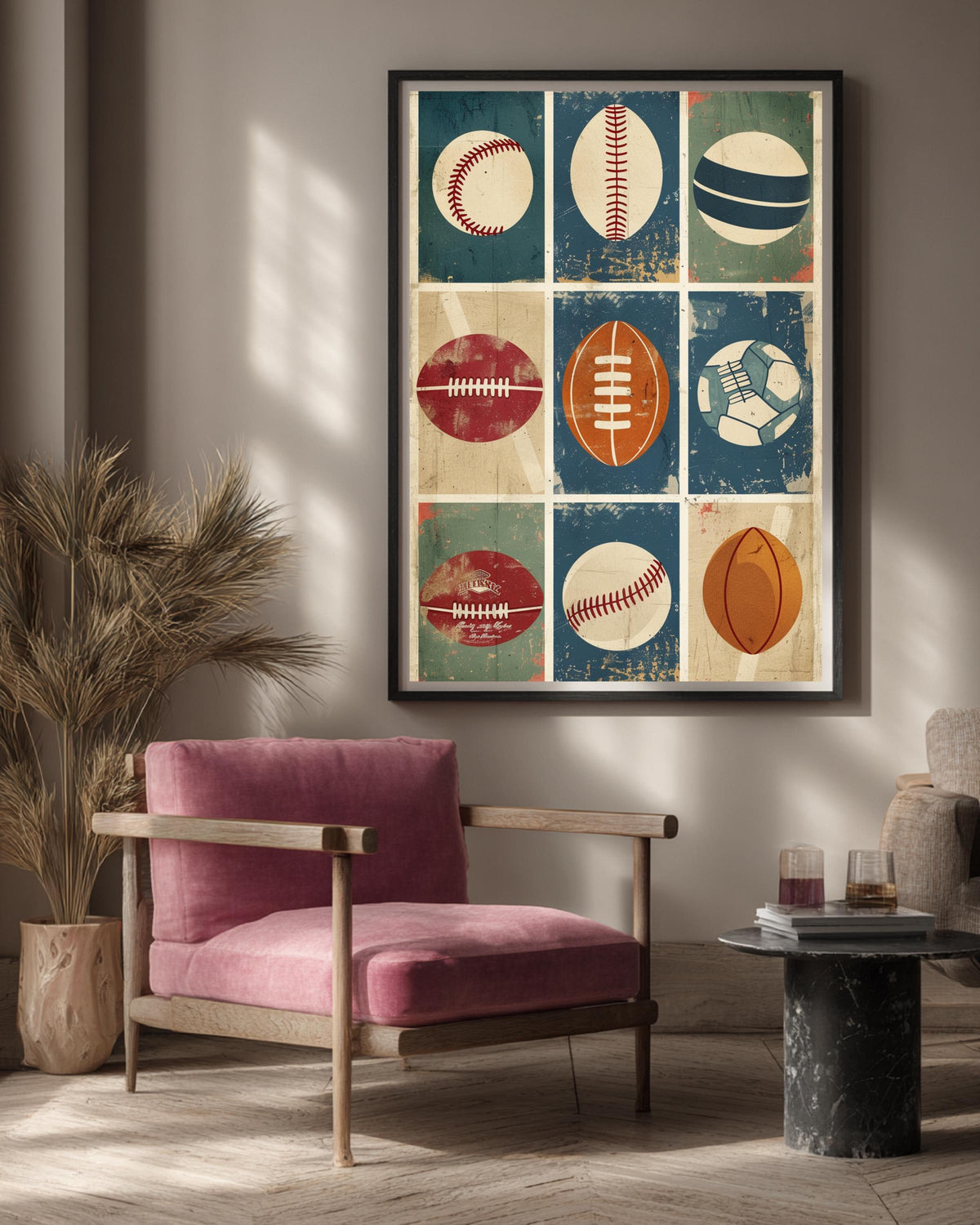 Retro Sports Wall Art, Vintage Baseball Football Poster, Framed Unframed or Digital