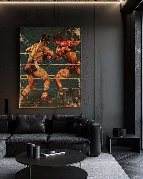 Retro Wrestling Match Poster, Vintage Arena Wall Art, Bold Dramatic Sports Illustration, Distressed Texture Gloss Print