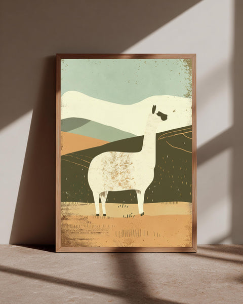 Retro Alpaca Art, Minimalist Llama Poster, Mid Century Animal Print, Framed Unframed or Digital