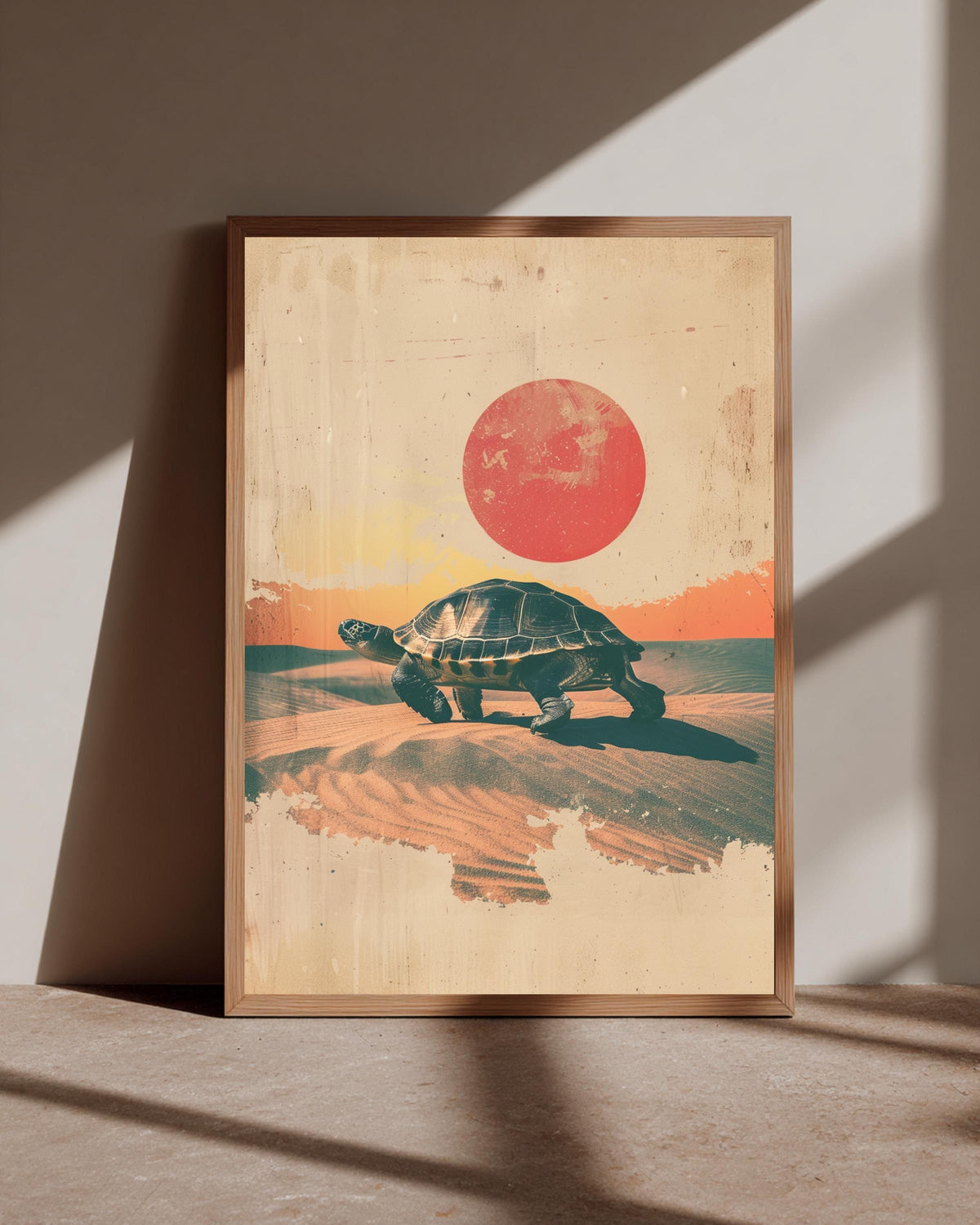 Retro Turtle Art Print, Vintage Desert Sunset Poster, Sand Dunes, Framed Unframed or Digital