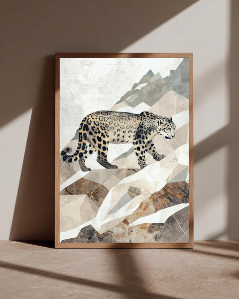 Snow Leopard Print, Himalayan Wildlife Vintage Poster, Framed Unframed or Digital