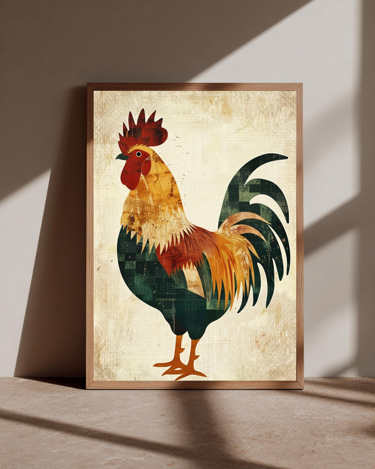 Retro Rooster Art, Vintage Farmhouse Kitchen Print, Framed Unframed or Digital