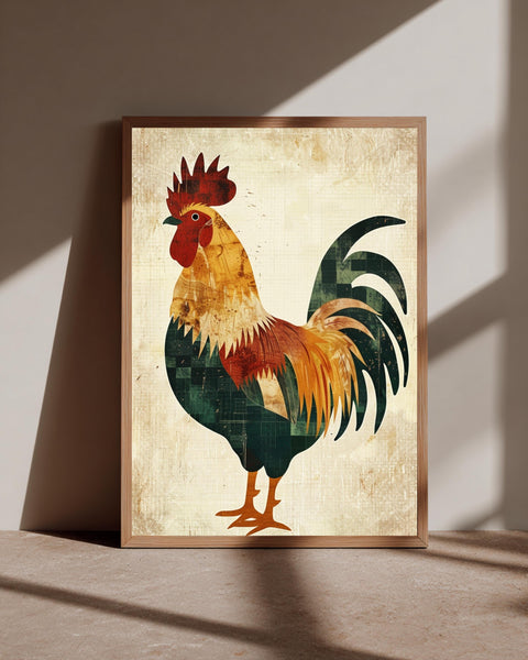 Retro Rooster Art, Vintage Farmhouse Kitchen Print, Framed Unframed or Digital