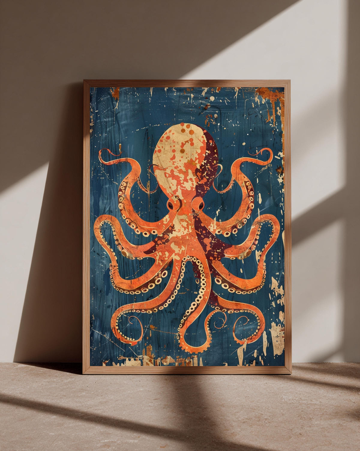 Vintage Octopus Art, Retro Kraken Poster, Nautical Coastal Print, Framed Unframed or Digital