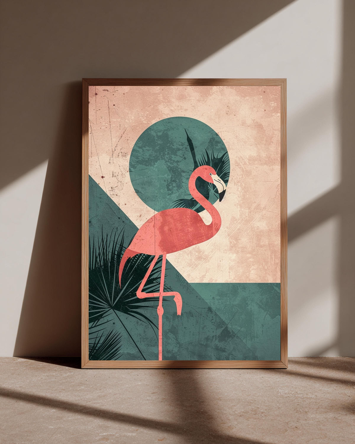 Retro Flamingo Art, Vintage Pink Flamingo Poster, Mid Century Modern Tropical, Framed Unframed or Digital