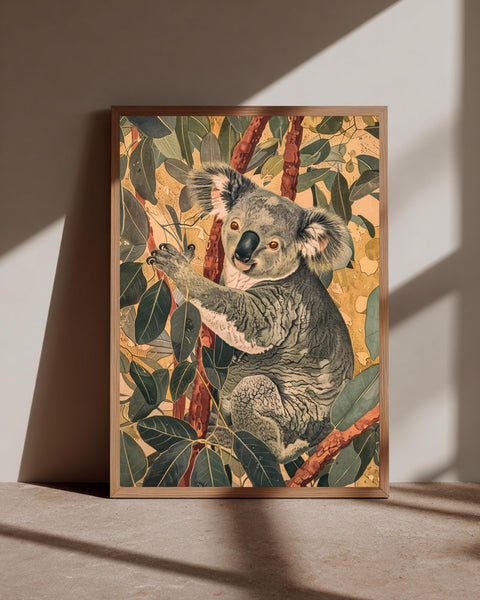 Koala Wall Art, Vintage Australian Wildlife Print, Retro Eucalyptus Poster, Framed Unframed or Digital