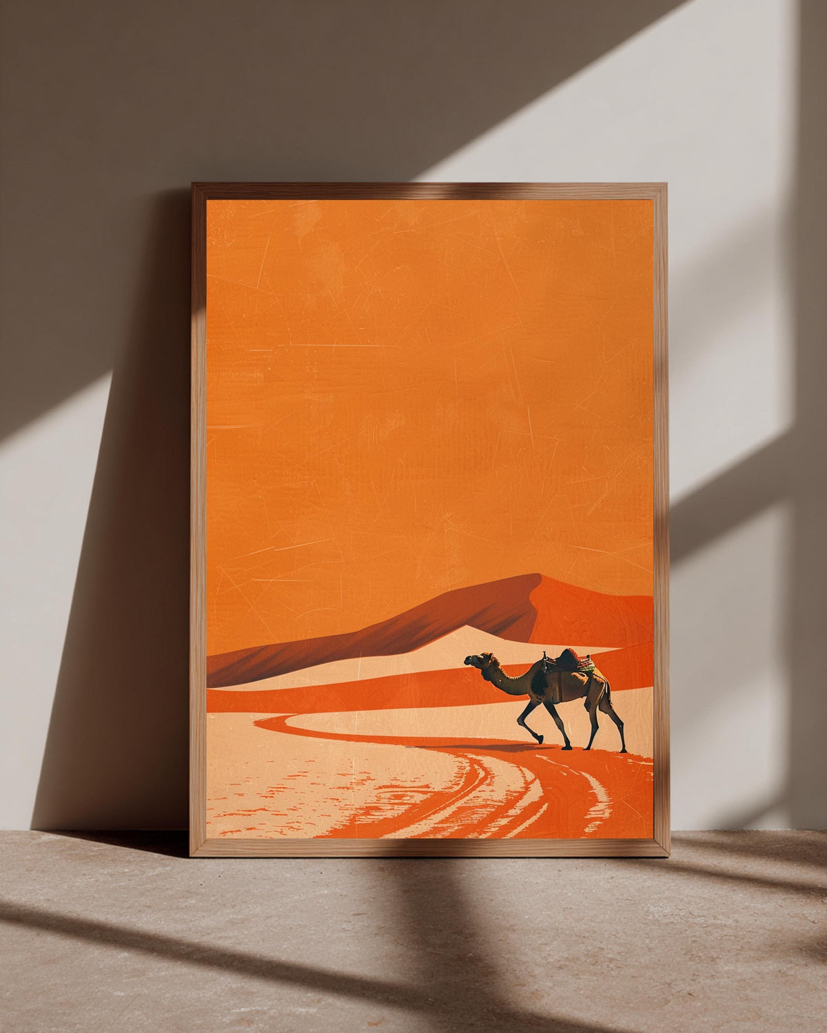 Retro Desert Art, Vintage Camel Sand Dunes Print, Framed Unframed or Digital