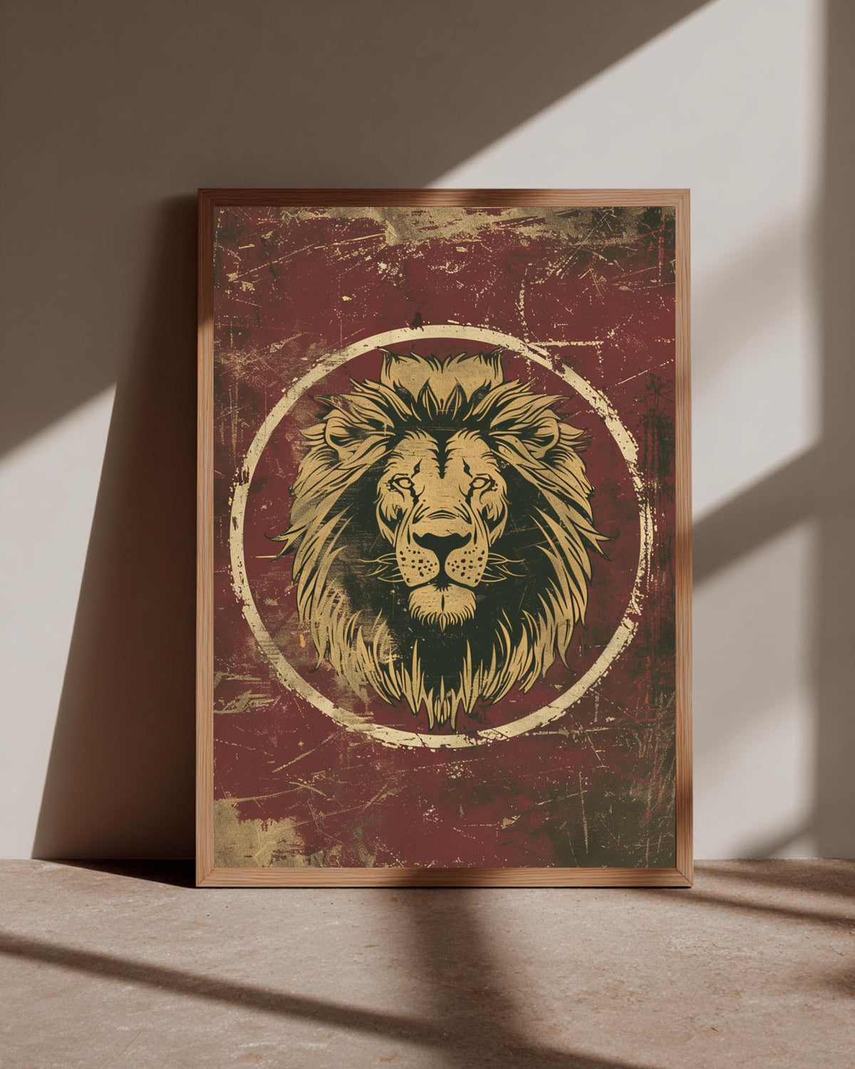 Retro Lion Head Art, Vintage Emblem Poster, Masculine Print, Framed Unframed or Digital