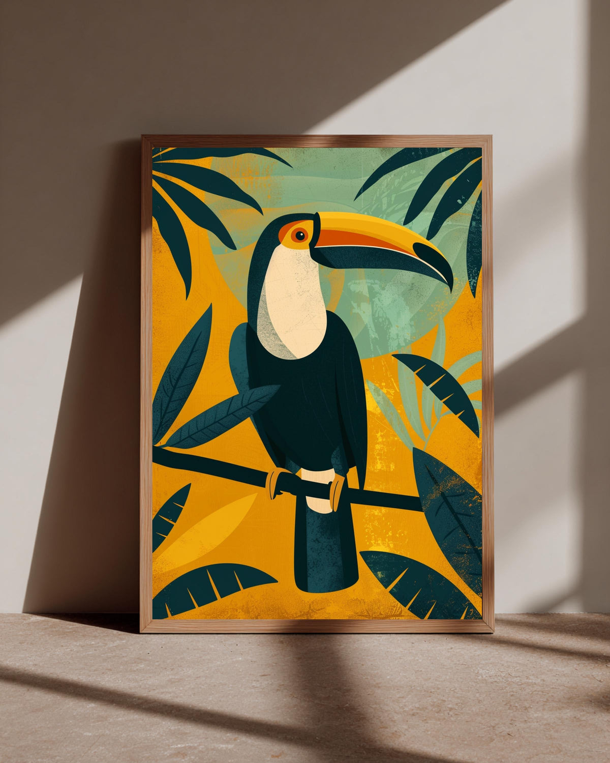 Retro Toucan Art, Vintage Tropical Bird Print, Mid Century Jungle, Framed Unframed or Digital