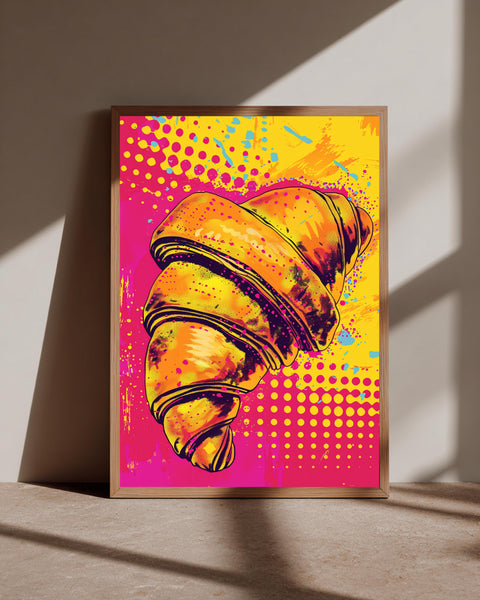 Pop Art Croissant, Bold Bakery Poster, Vibrant Kitchen Print, Framed Unframed or Digital