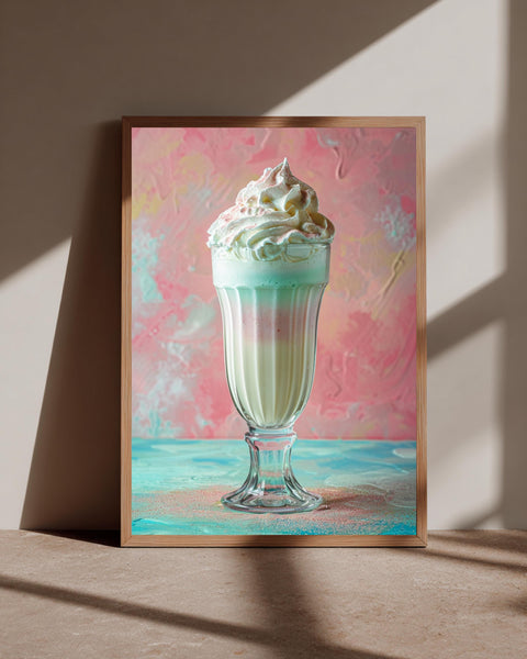 Retro Wall Art, Pastel Milkshake Diner Print, Kitchen Decor, Framed Unframed or Digital