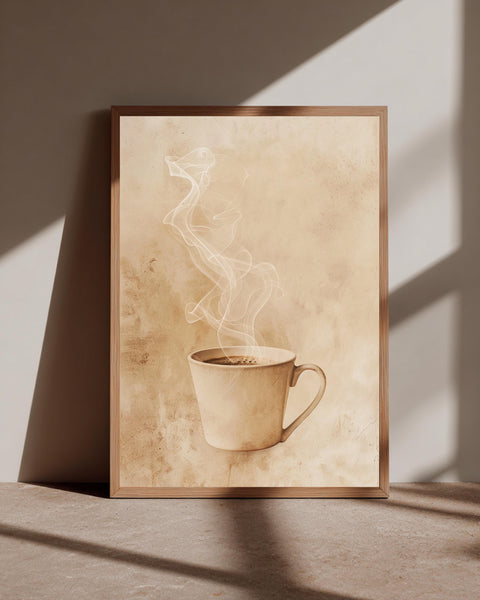 Retro Coffee Art, Vintage Steaming Mug Illustration, Framed Unframed or Digital
