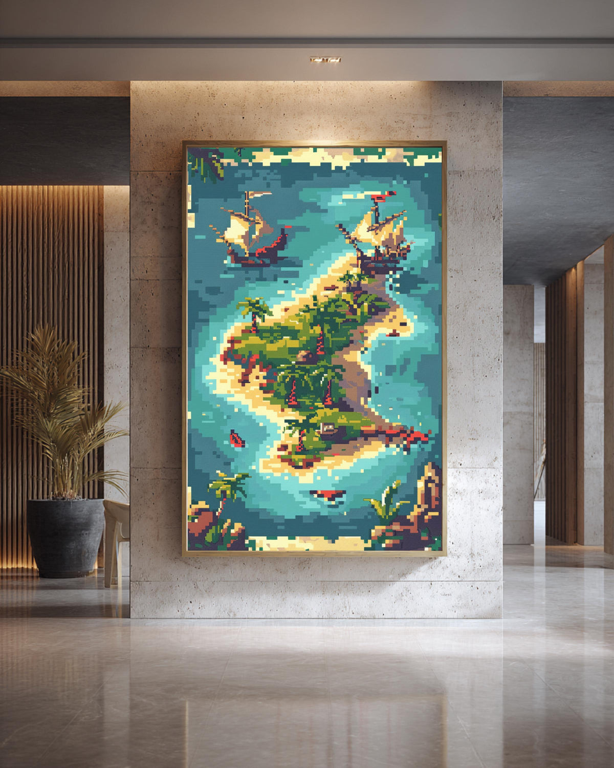 Fantasy Map Print, Retro Pixel Island Art, RPG Gamer Gift, Framed Unframed or Digital