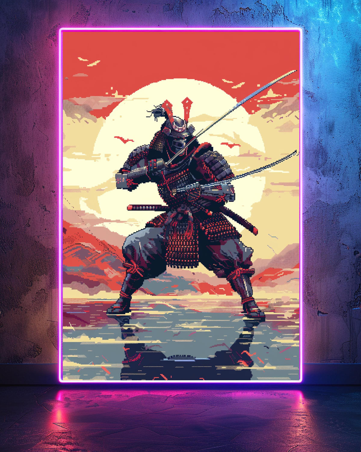 Pixel Samurai Art, Retro 8-Bit Warrior Print, Gamer Gift, Framed Unframed or Digital