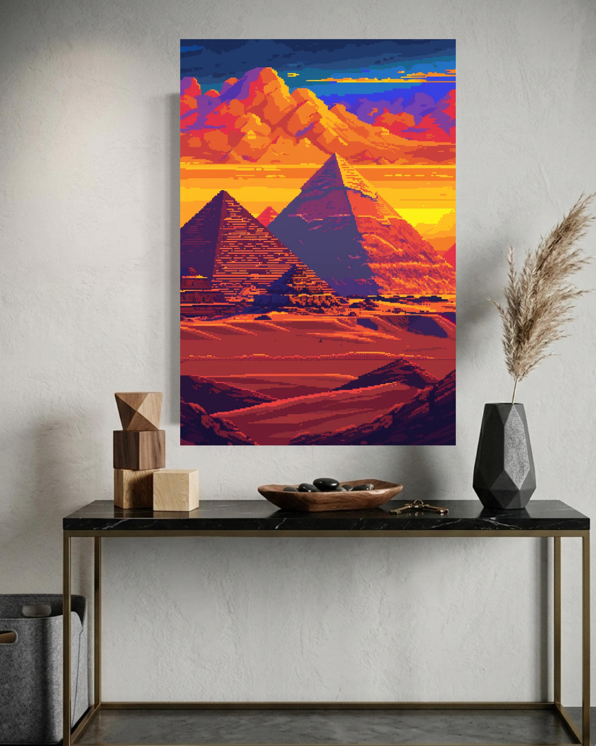 Pixel Desert Art, Egyptian Pyramids Retro Print, Gamer Gift, Framed Unframed or Digital