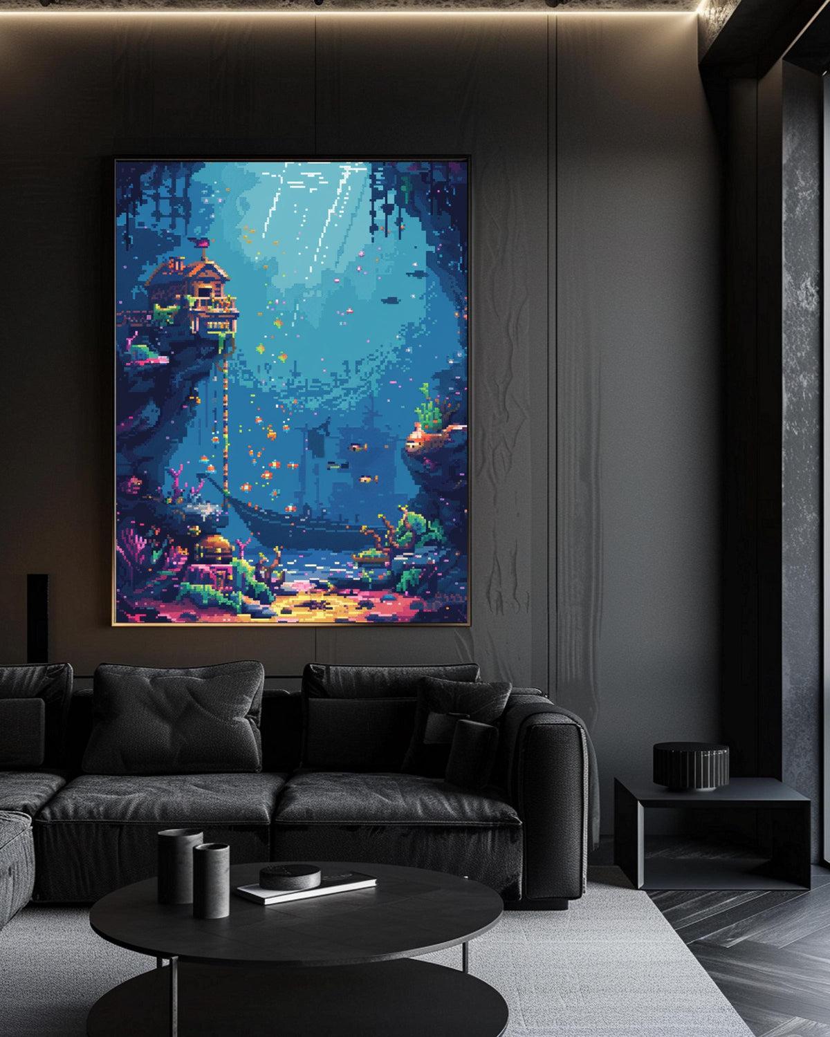 Pixel Ocean Wall Art, Retro Underwater Sea Print, Gamer Gift, Framed Unframed or Digital