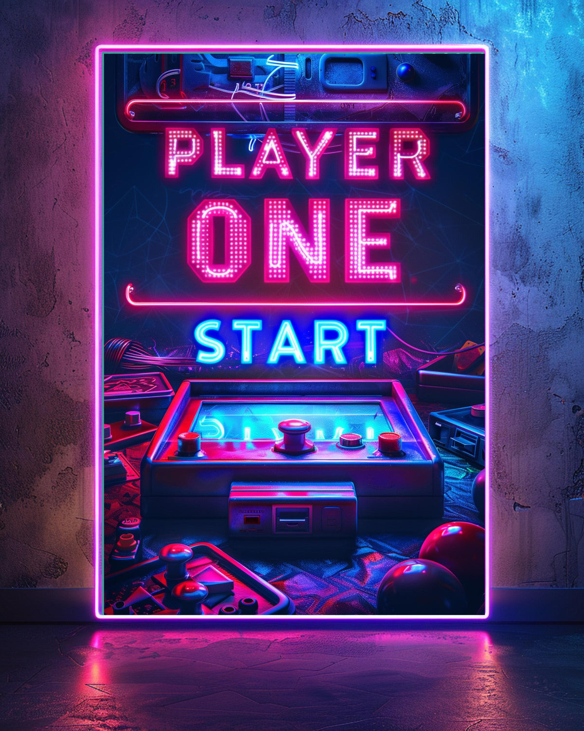 Retro Arcade Wall Art, Player One Neon Gaming Poster, Gamer Gift, Framed Unframed or Digital