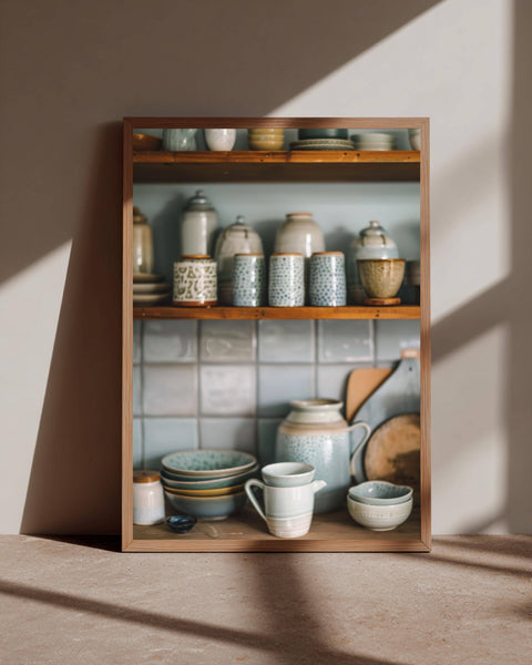 Ceramic Pottery Art, Mid Century Kitchen Still Life, Framed Unframed or Digital