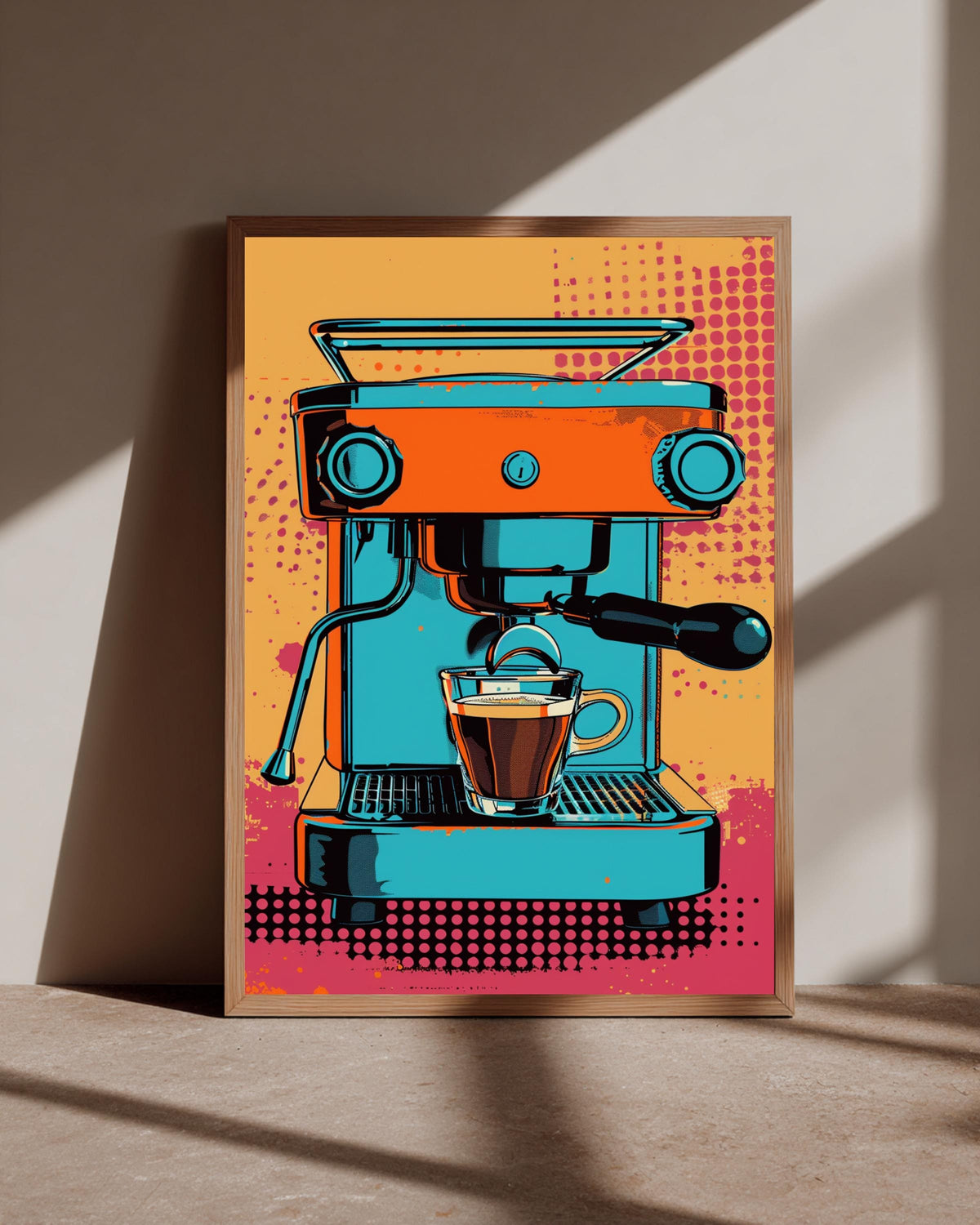 Retro Coffee Art, Mid-Century Espresso Machine Poster, Pop Decor, Framed Unframed or Digital