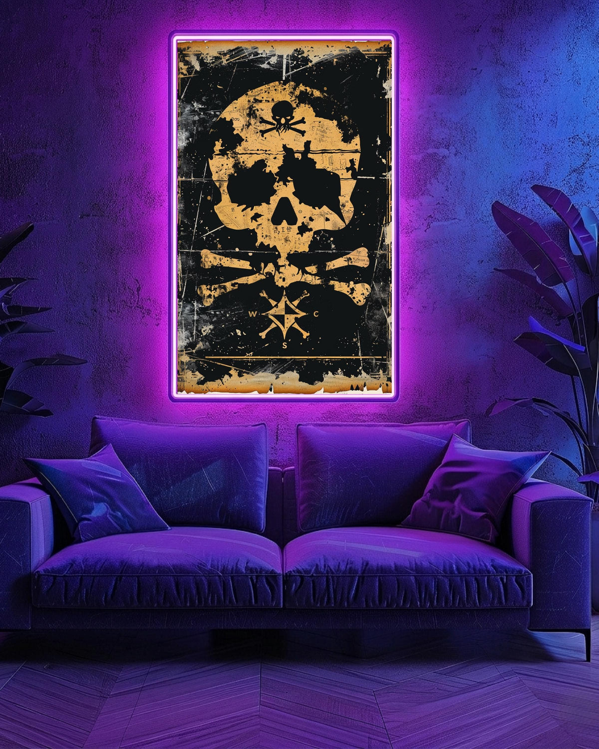Retro Adventure Art, Bold Treasure Map Skull Icon Print, Framed Unframed or Digital