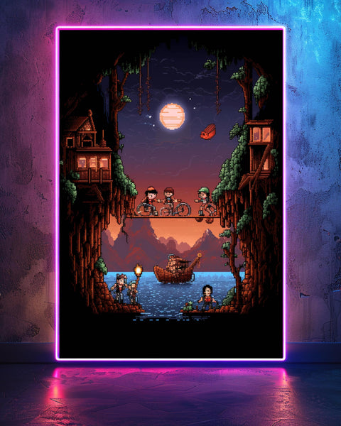 Retro Pixel Art, 8-Bit Kids Bikes Cave Poster, Gamer Gift, Framed Unframed or Digital