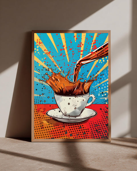 Retro Coffee Art, Pop Art Splash Print, Vibrant Kitchen Poster, Framed Unframed or Digital