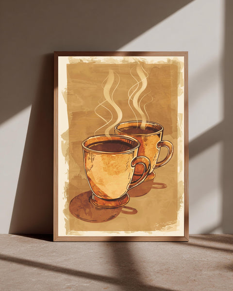 Retro Coffee Art, Vintage Cafe Print, Warm Kitchen Decor, Framed Unframed or Digital