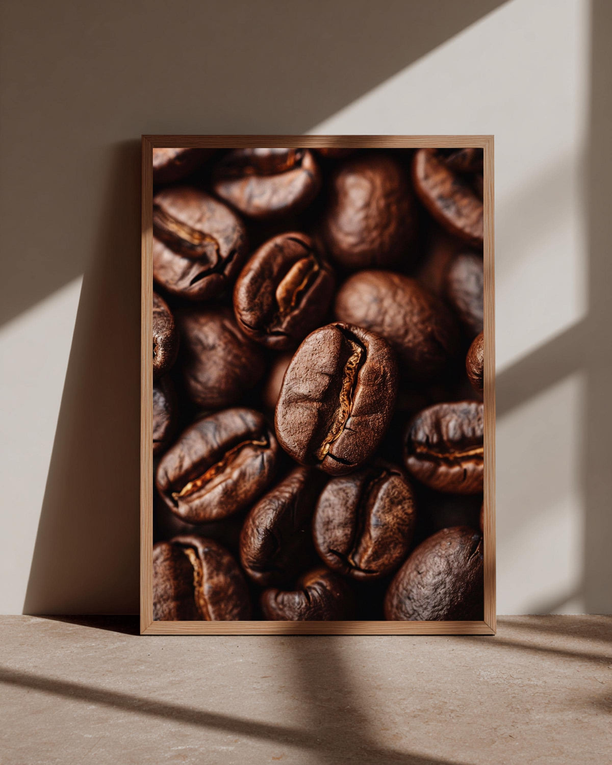 Coffee Bean Wall Art, Macro Roasted Print, Kitchen Decor, Framed Unframed or Digital