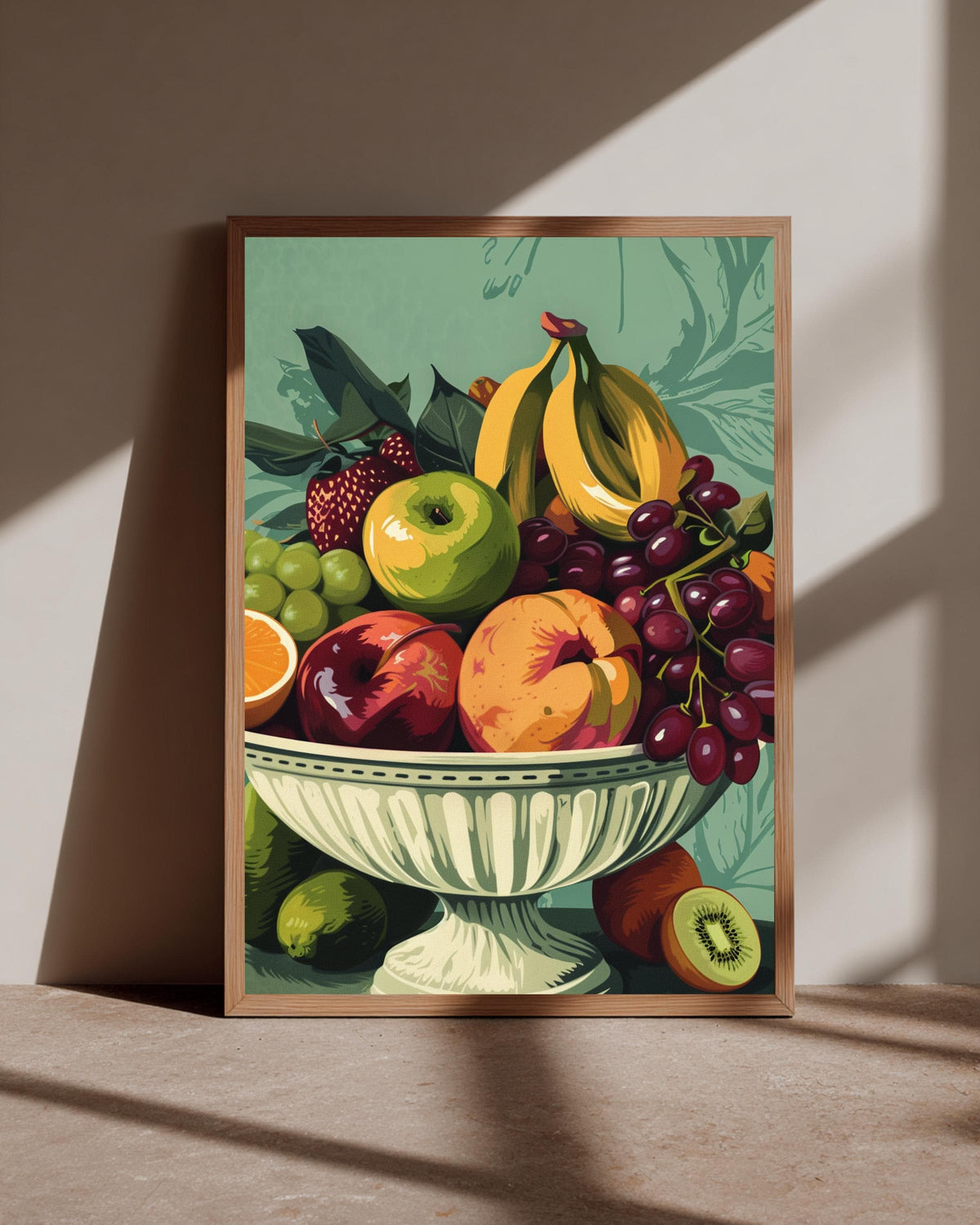 Retro Fruit Bowl Art, Vintage Still Life Kitchen Print, Framed Unframed or Digital