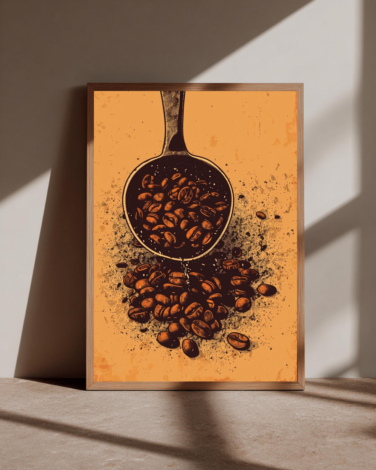 Retro Coffee Art, Vintage Bean Scoop Illustration Print, Framed Unframed or Digital