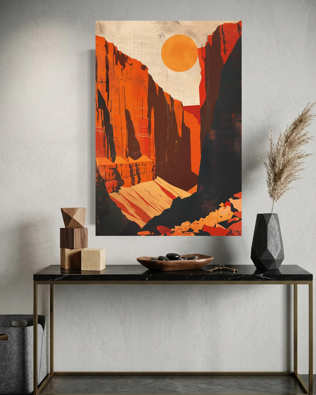 Desert Canyon Print, Mid Century Southwest Cliff Art, Retro Geometric Poster, Framed Unframed or Digital