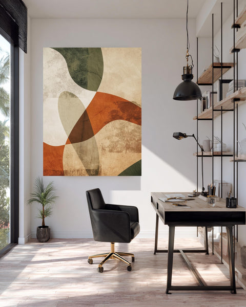 Mid Century Abstract Wall Art, Organic Shapes, Terracotta Tones, Framed Unframed or Digital