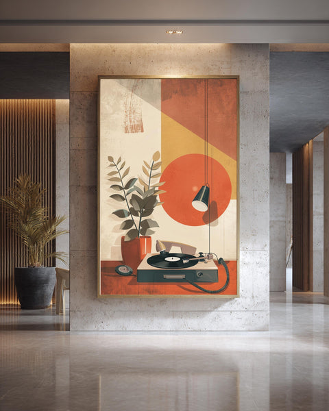 Retro Wall Art, Mid Century Still Life Print, Record Player Poster, Framed Unframed or Digital