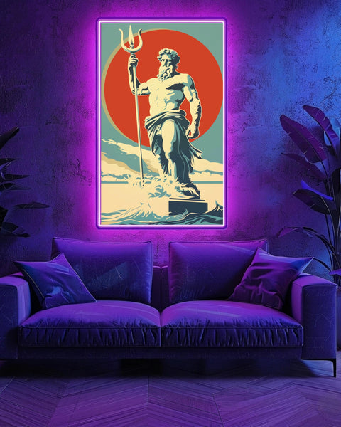 Greek Mythology Art, Poseidon Ocean Statue Poster, Retro Wall Art, Framed Unframed or Digital