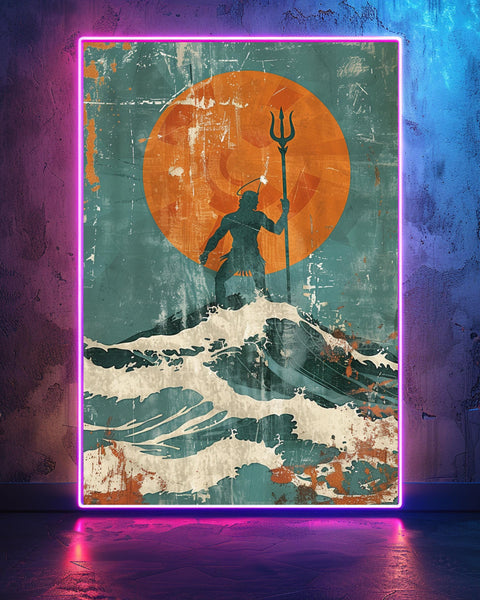 Greek Mythology Art, Poseidon Trident Ocean Wave Print, Framed Unframed or Digital