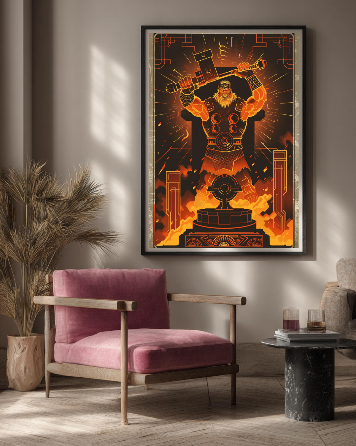 Greek Mythology Art, Hephaestus Forge Print, Industrial Geometric, Framed Unframed or Digital