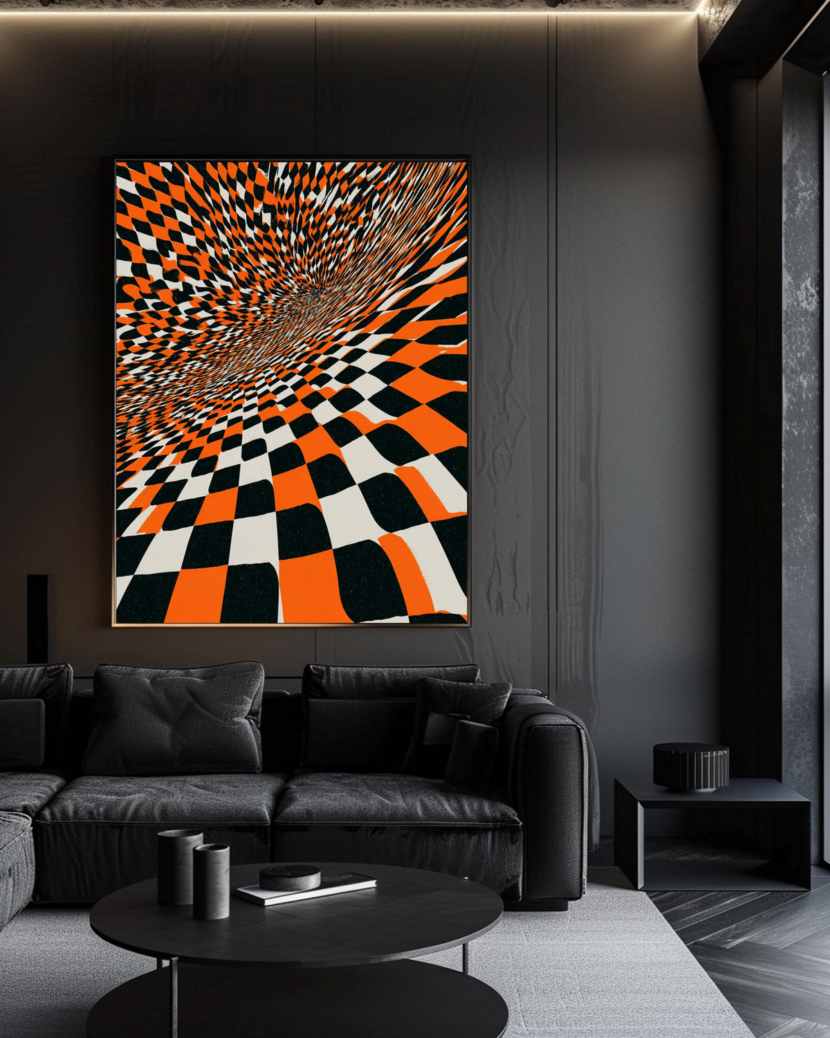 Retro Wall Art, Warped Checkerboard Psychedelic Illusion, Hypebeast Decor, Framed Unframed or Digital