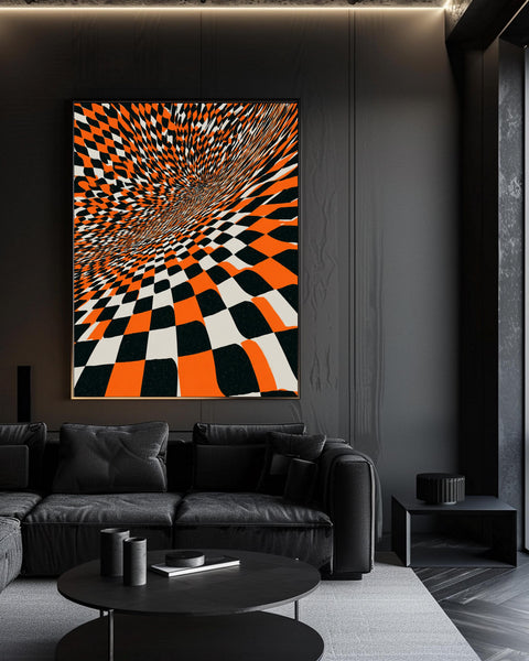 Retro Wall Art, Warped Checkerboard Psychedelic Illusion, Hypebeast Decor, Framed Unframed or Digital