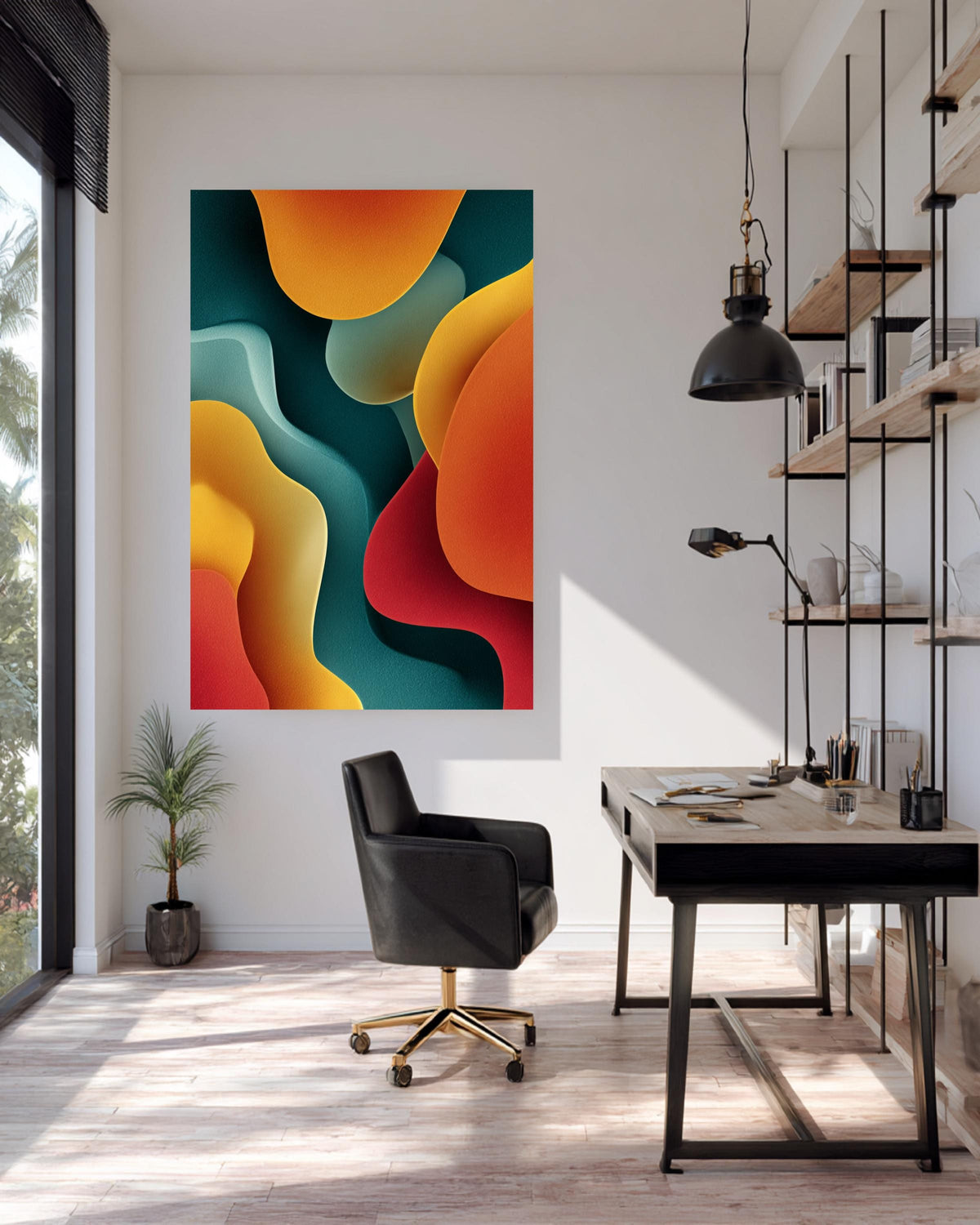 Retro Wall Art, Abstract Groovy Shapes Print, 70s Mid Century, Framed Unframed or Digital