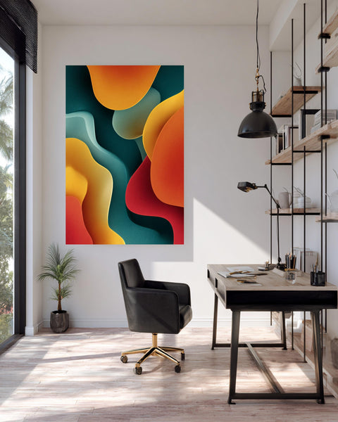 Retro Wall Art, Abstract Groovy Shapes Print, 70s Mid Century, Framed Unframed or Digital