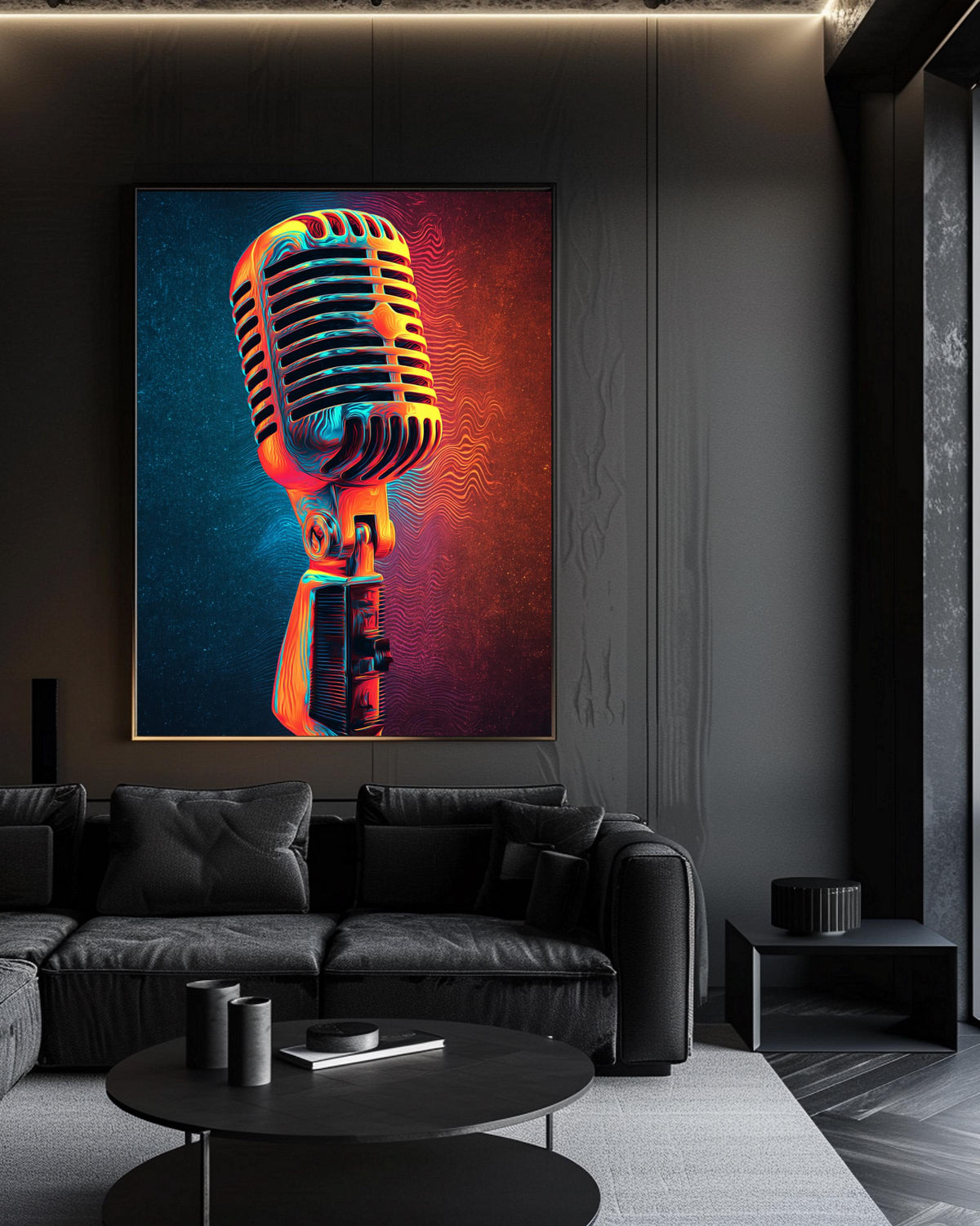 Retro Microphone Art, Neon Sound Wave Print, Psychedelic Concert Poster, Framed Unframed or Digital