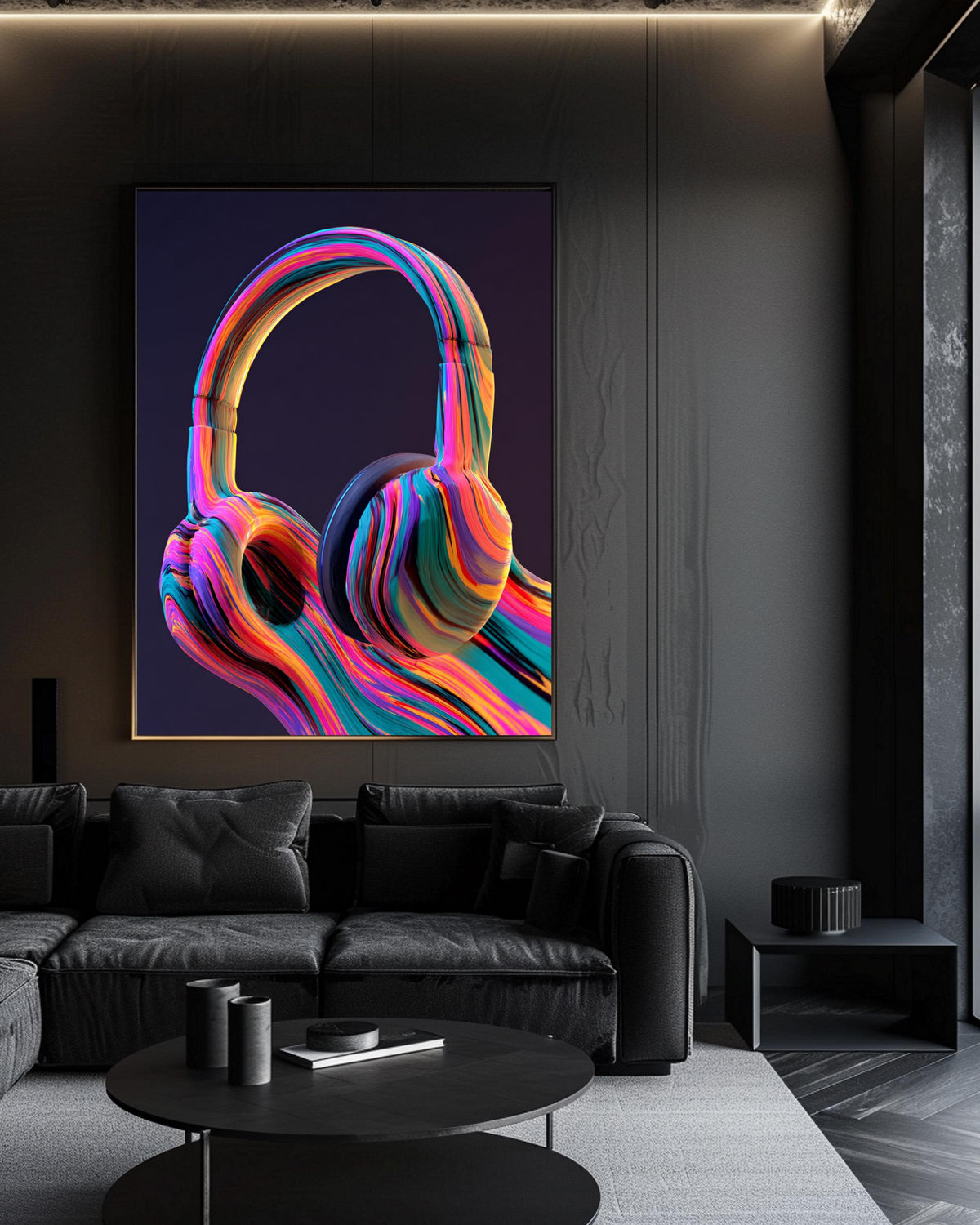Hypebeast Decor, Neon Music Art, Psychedelic Headphones Sound Wave, Framed Unframed or Digital