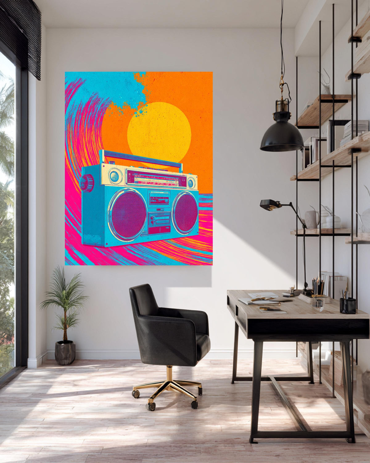 Retro Boombox Print, Psychedelic Neon Wave Poster, Hypebeast Decor, Framed Unframed or Digital