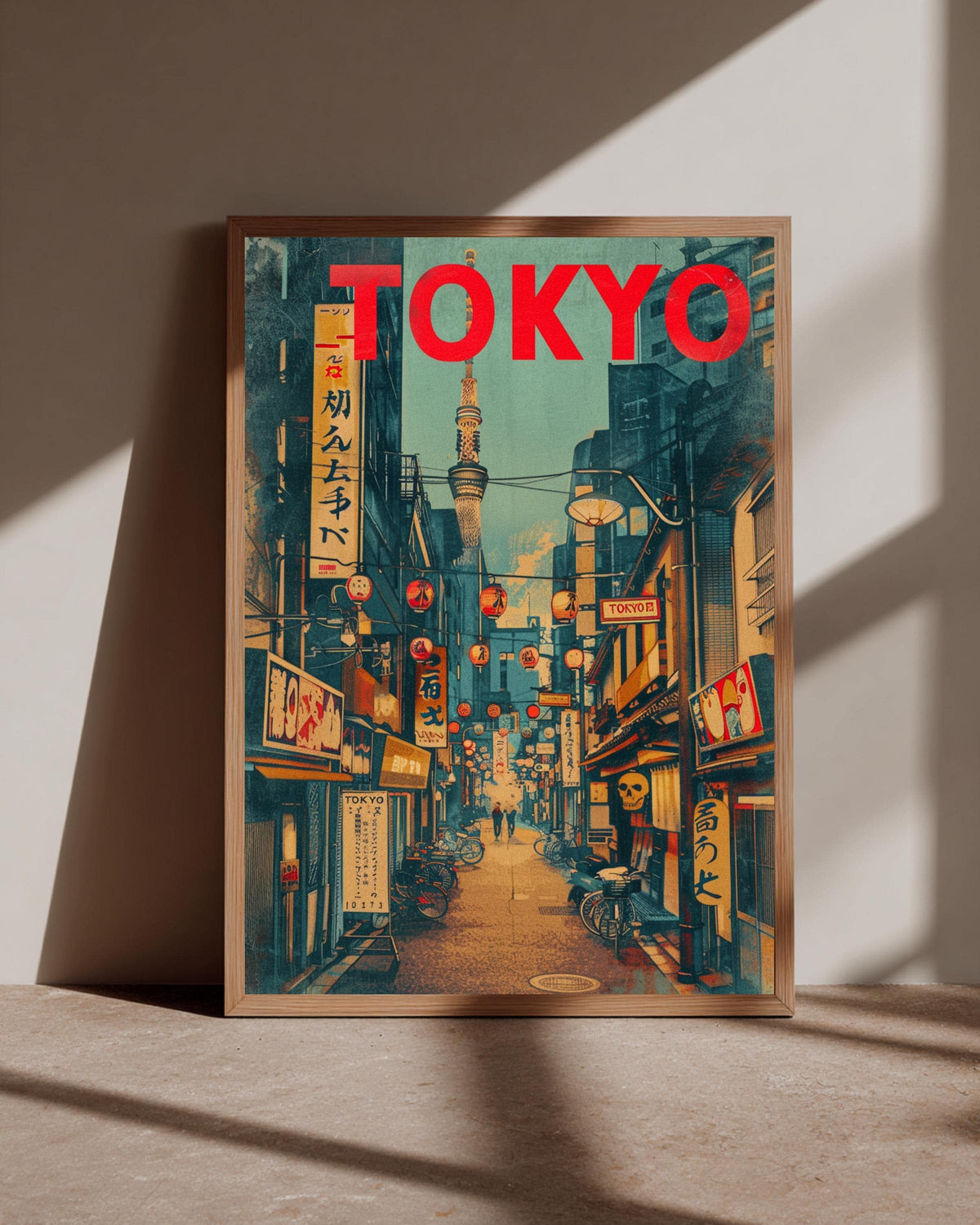 Retro Travel Poster, Tokyo Japanese Street Scene, Framed Unframed or Digital